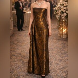 Kay Unger Strapless Metallic Gold Dress